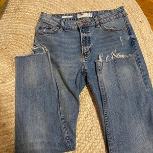 Bershka Denim Slim Frayed Jeans